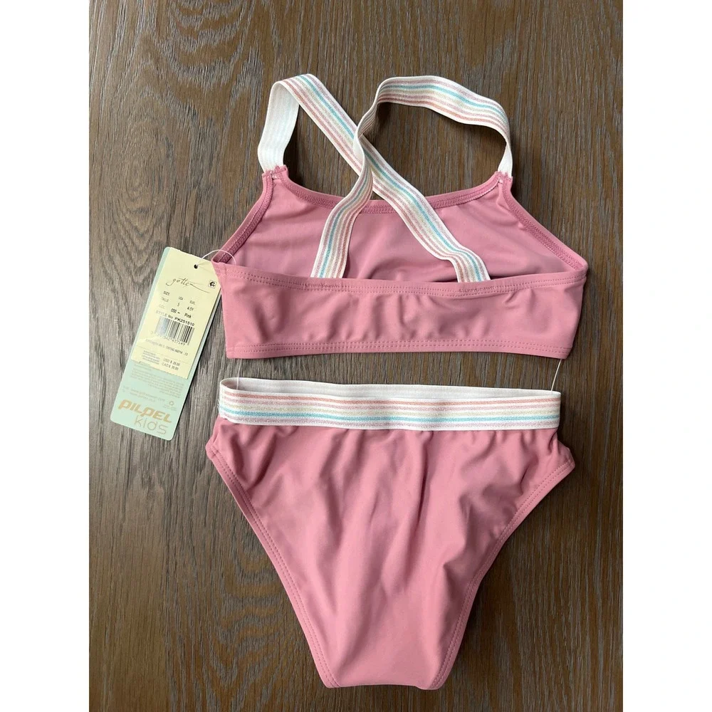 Gottex Kids Pilpel Pink Bikini Set Rainbow Metallic Trim Size 5